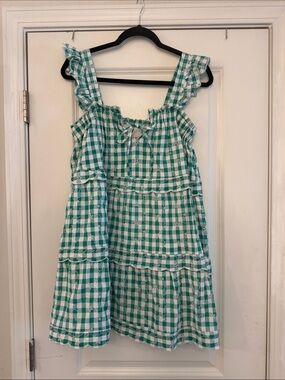 Mi Amore Green Gingham Ruffle-Strap Mini Dress